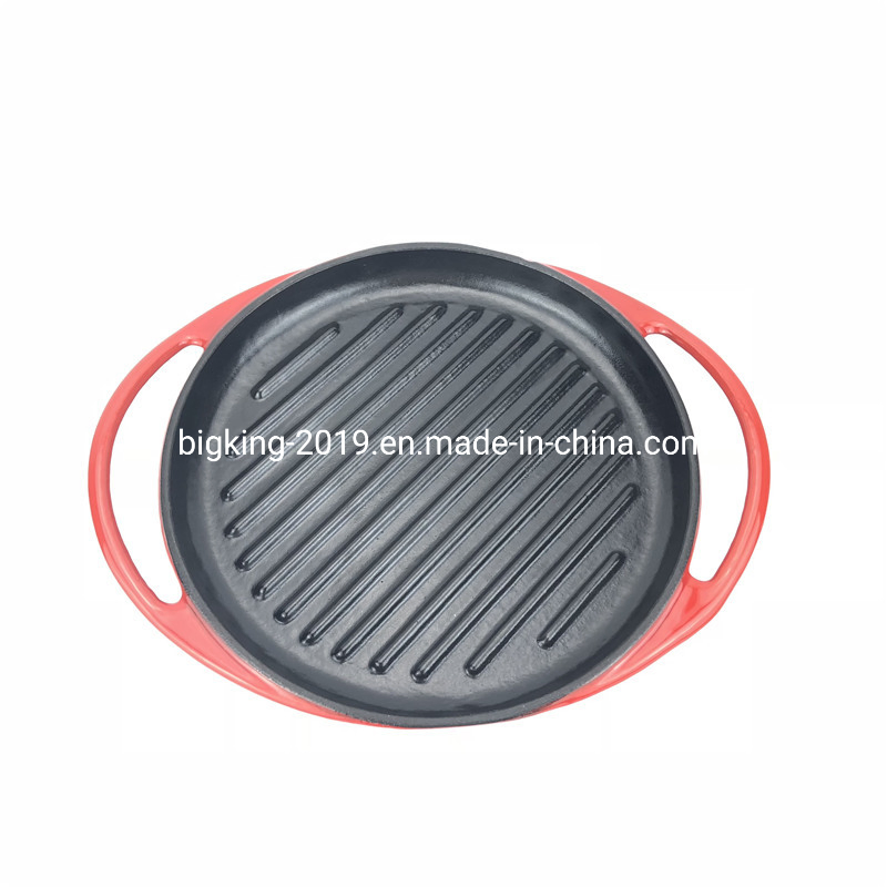 Enamel Cast Iron Round Non-Stick Grill Griddle Cooking Pan