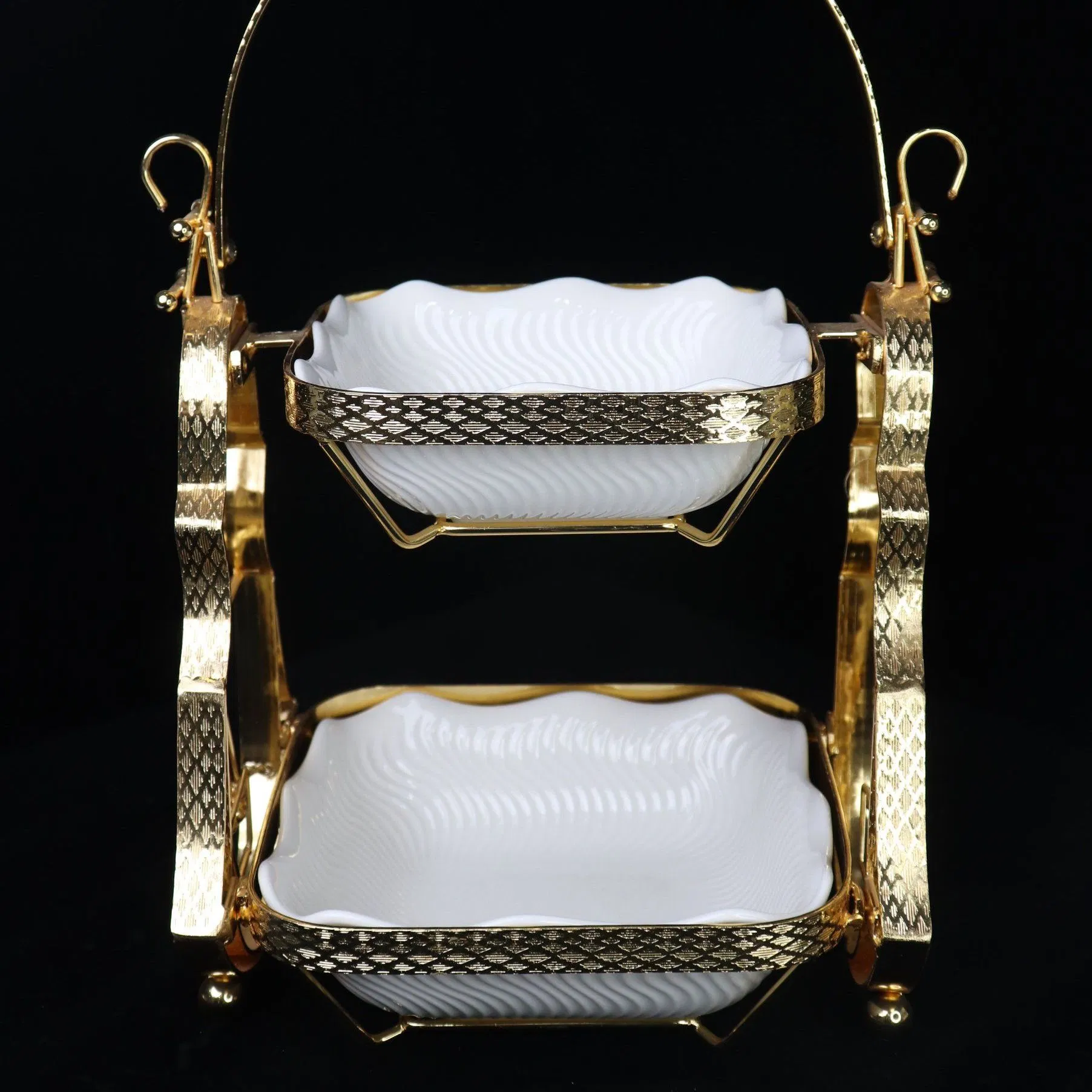 Home Ornament Gold-Plated Iron Frame with Double-Layer Ceramic Bowl