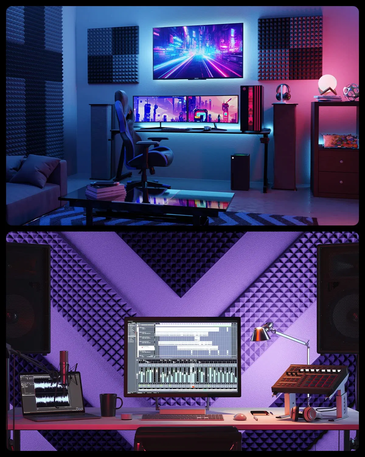 Acoustic Foam Rubber with Pyramid and Triangle Texture Sound Insulation Cotton for Soundproof Home Studios Recording Rooms