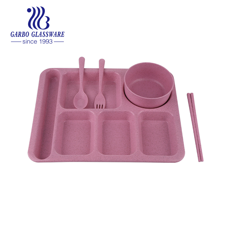 Cheap Wheat Straw Unbreakable Plastic Animal Design Dish with Stainless Steel Bowl Cute Spoon Fork for Children Use with Foods Separation