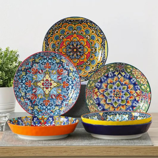 Ceramic Salad Bowls of 6 32 Oz Large Colorful Serving Bowls for Kitchen Dishwasher & Microwave Safe