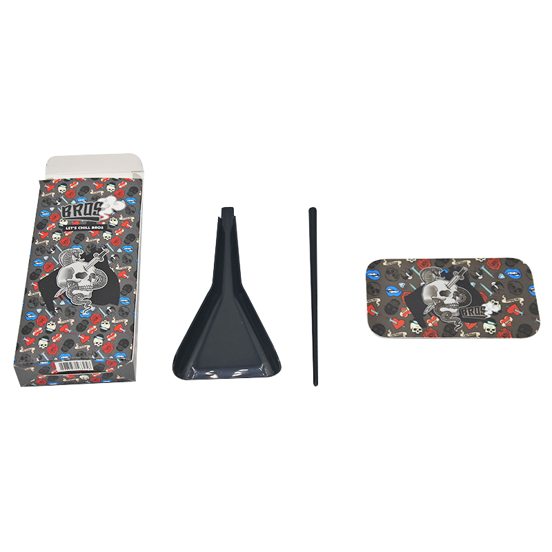 Bros Skull Style Box Set Rolled Cone Rolling Paper of Triangle Funnel + Card + Plastic Strips