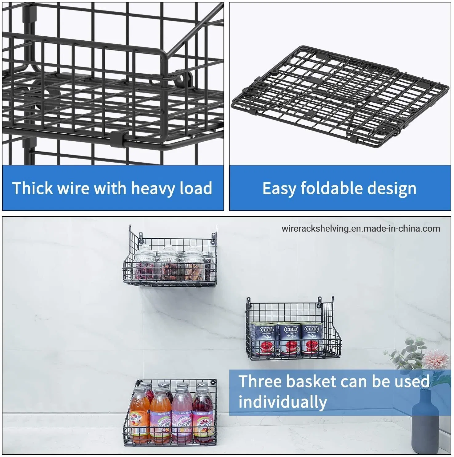 Metal Wire Basket Coffee Snack Rack Wall Mount Shelf for Office Kitchen