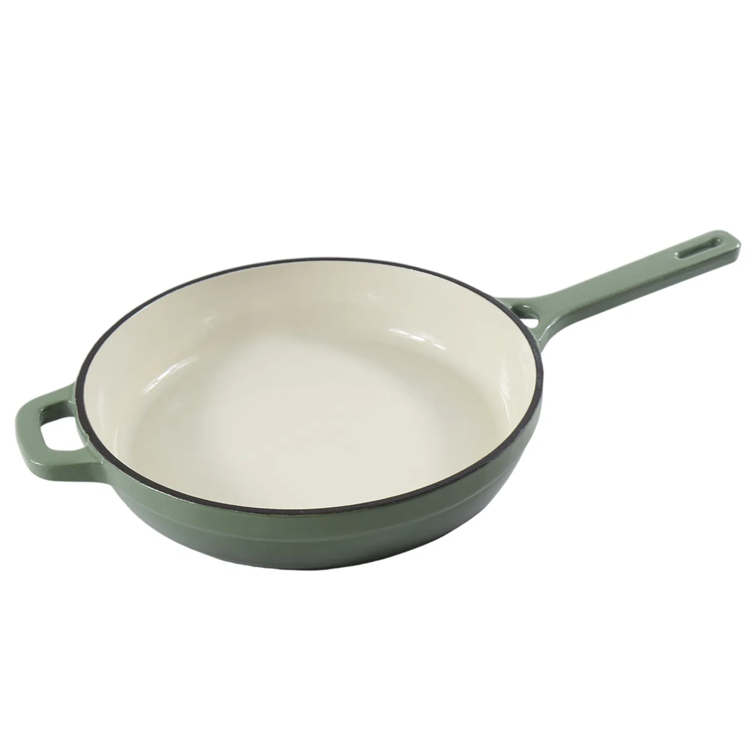 Enameled Cast Iron Round Fry Pan in Sage Green with Helper Handle for All Cooktops Frying Pan
