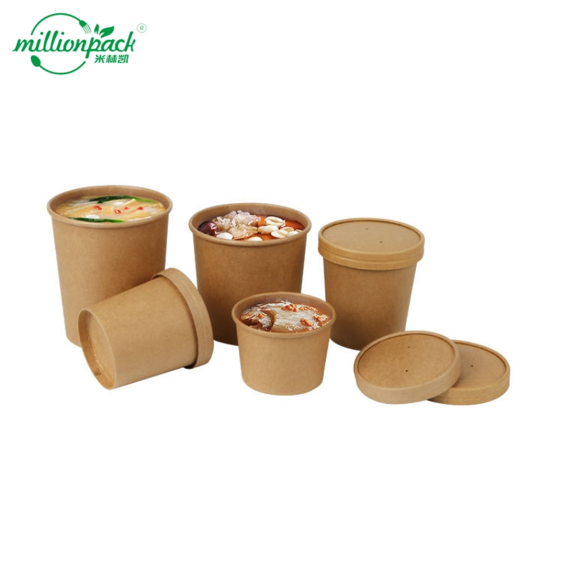 Double Wall Kraft Soup Cup with Lid Custom Logo Disposable Bowl Use