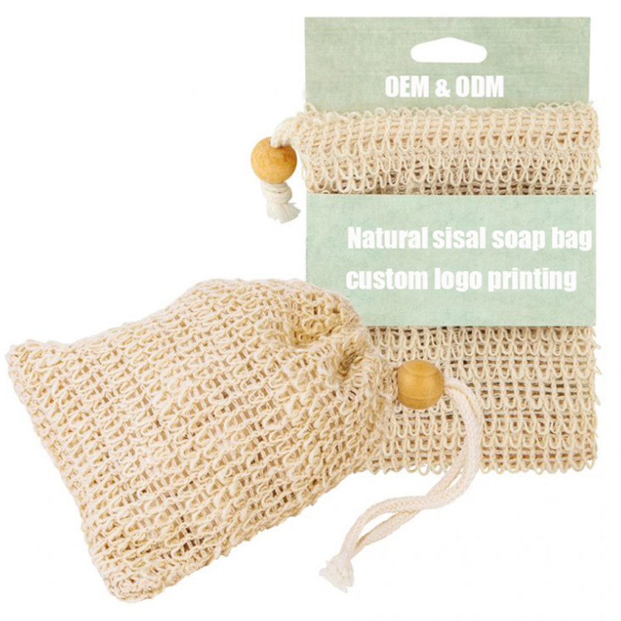 Sisal Soap Holder Bag Soap Saver Bags Sisal Mesh Soap Drawstring