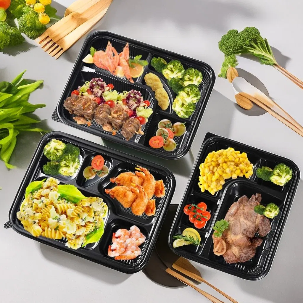 Черный прямоугольный контейнер для еды на вынос 30oz