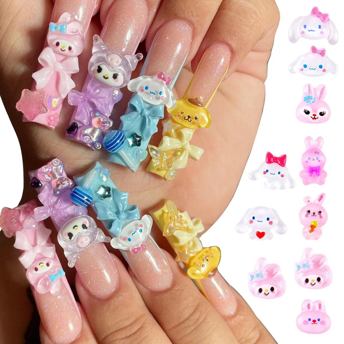Popular Nail Cartoon Resin Charms Bear Bunny Summer Fruit Nail Art Decoration