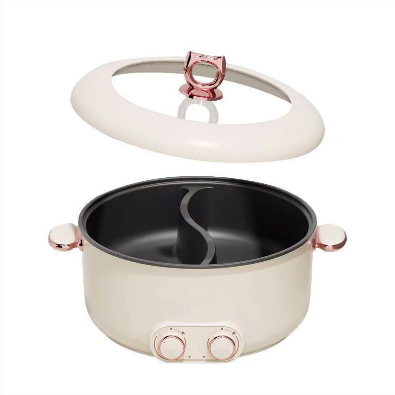 Two-Compartment Hot Pot Cooker for Frying, Roasting, and Stewing