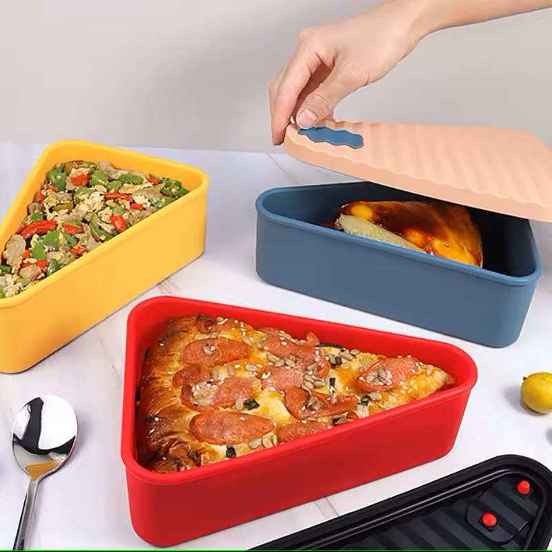 Food Storage Pizza Storage Box Silicone Reusable Pizza Container with 3 Microwavable Serving Trays