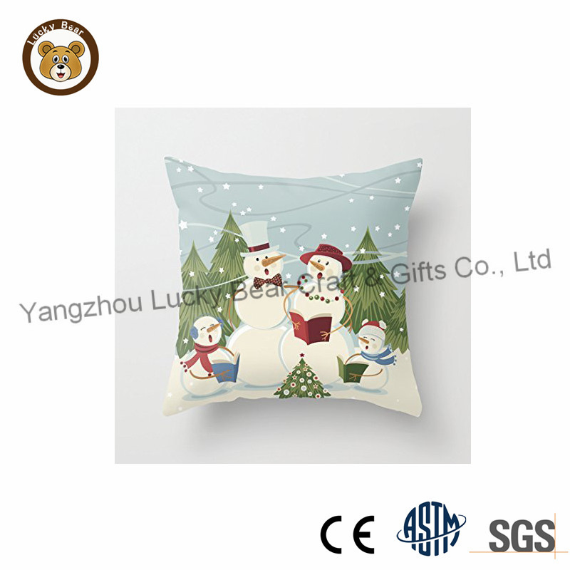 Printed Snowman Cotton Pillow Cushion