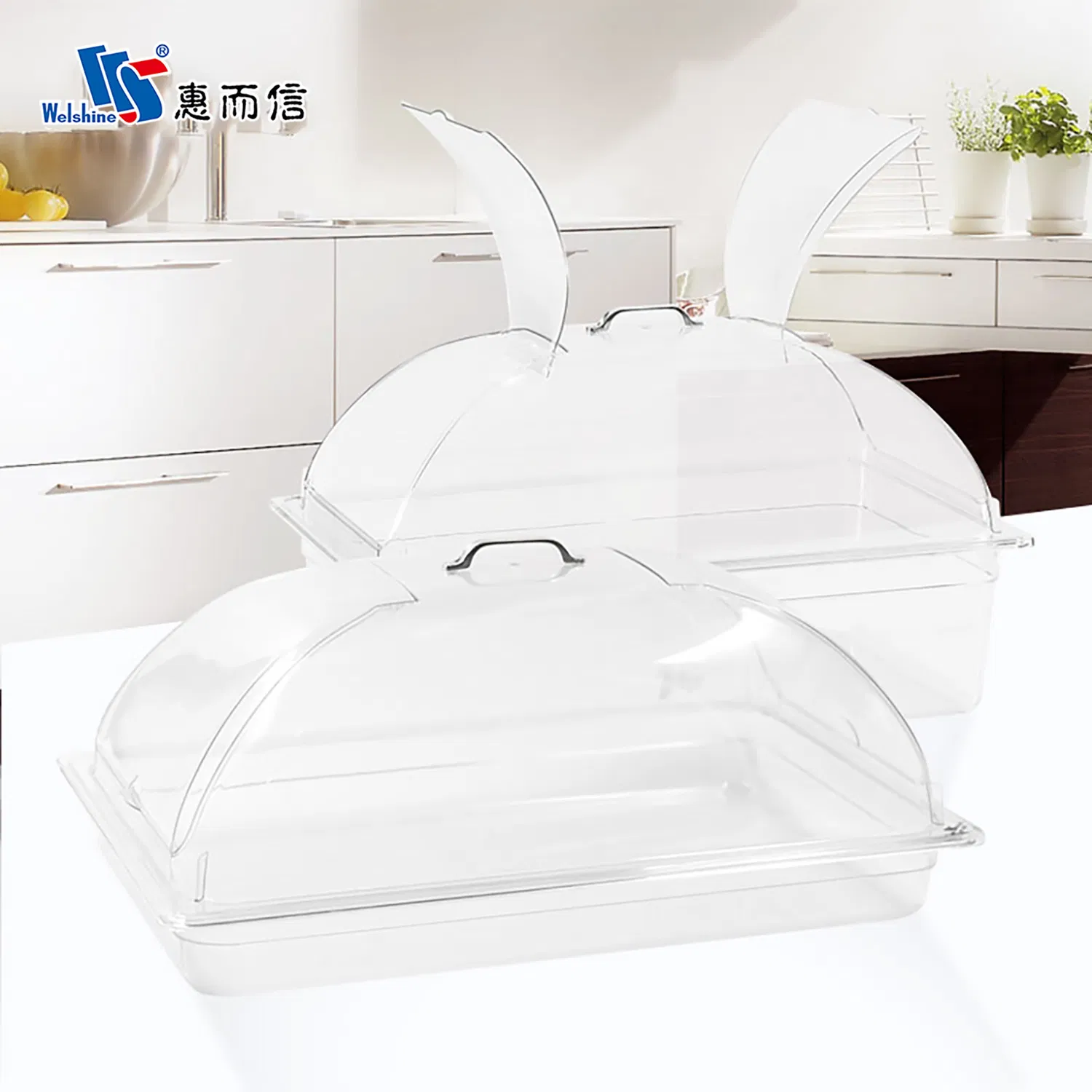 Flip-Open Clear PC Display Stackable Plate Restaurant Food Cover