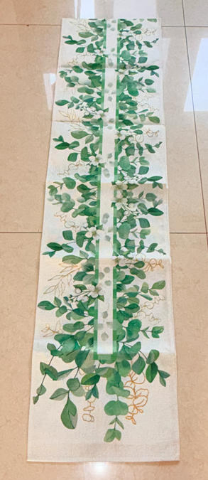 100% Polyester Green Leaves Transfer Print Table Runner - MOQ 10