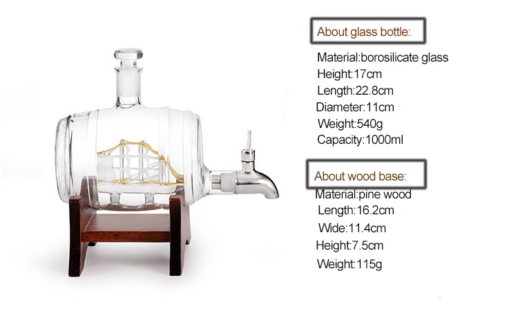 Wine Barrel Shape 1000ml Dispenser Handmade Transparent Barrel Decanter with Metal Faucet for Wine Drinking Type Bottle