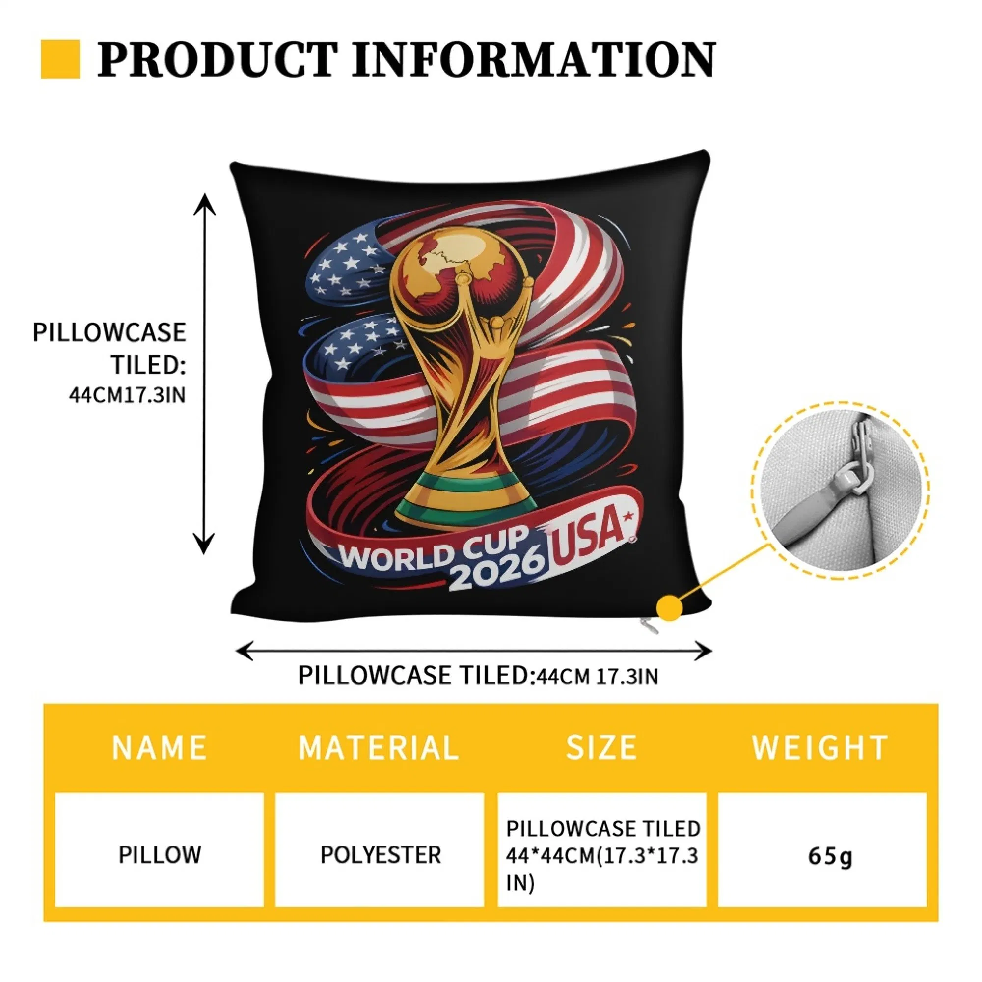 2026 Us World and Cup Throw Pillow Giant Cup Embroidered Cushion Wholesale Fan Merchandise