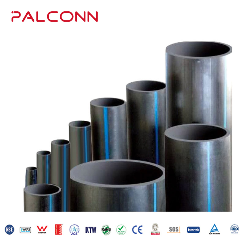 China Manufacturer Palconn 63*3.8mm Pn10 Black Color with Blue Strip HDPE Pipe and Fittings