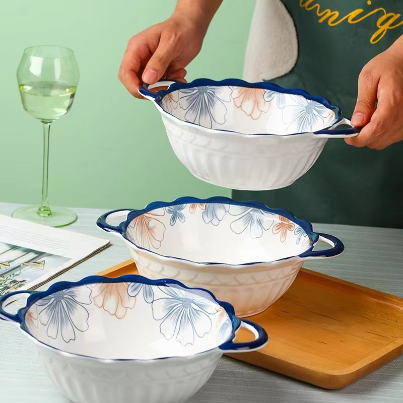 10"Food Bowl with Hands Pad Printing Stoneware Porcelainware Tableware