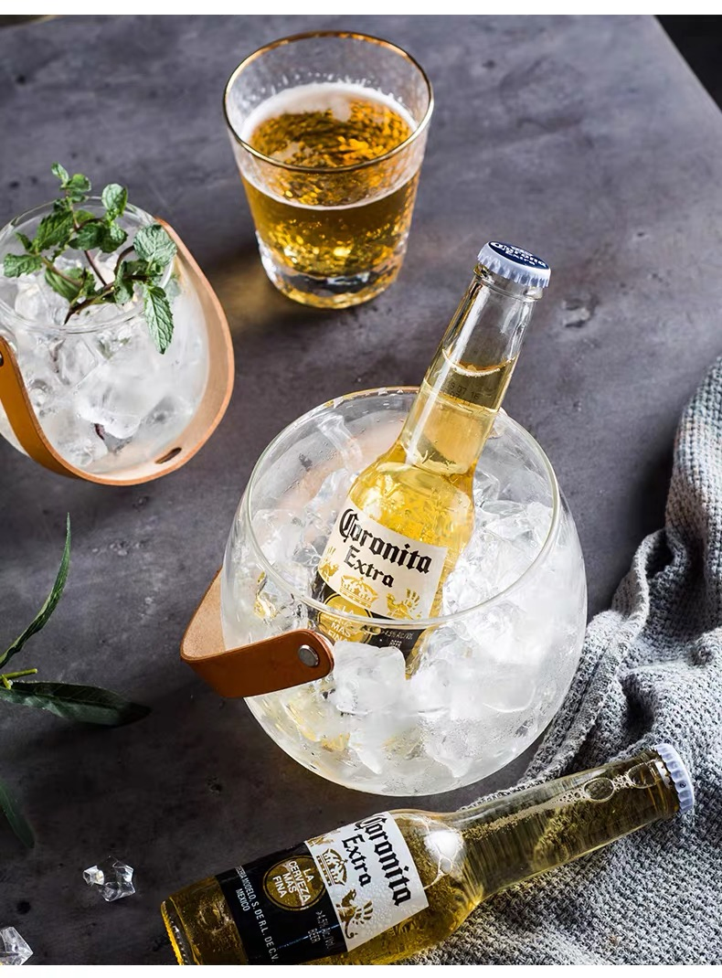 Creative Bar Tool 580ml/1400ml Transparent Glass Ice Bucket with Handle