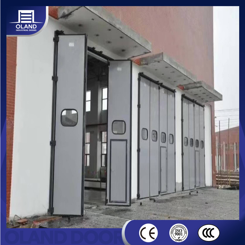 Windproof Automatic Industrial Folding Door Sandwich Panel Thermal Electric Gate Grade Sliding Hangar Door with Window Pedestrian Door for Warehouse or Airport