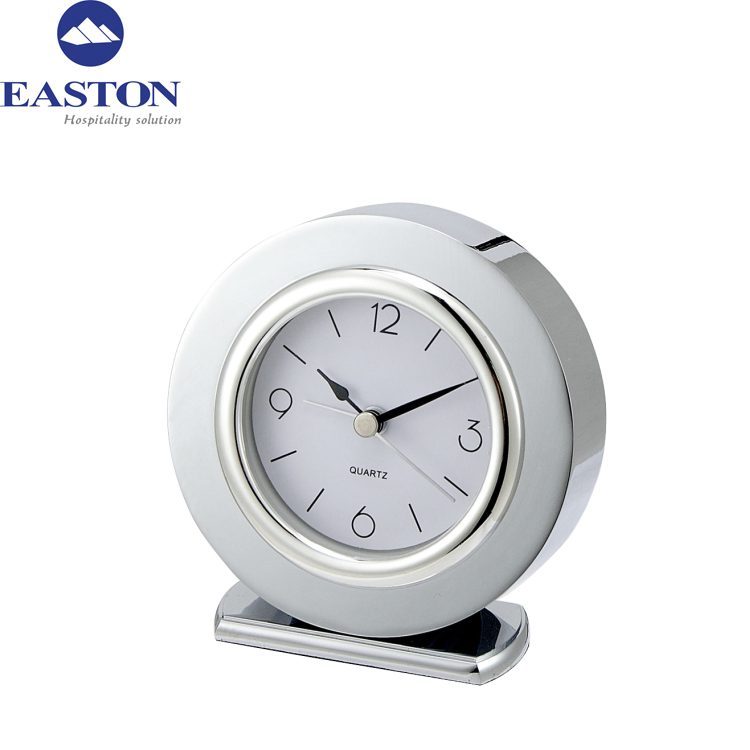 Hotel Silent Silver Chrome Round Shape Alarm Clock