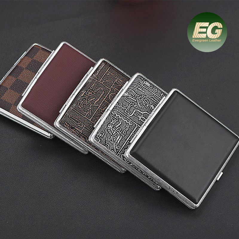 Ea224 Luxury Leather Cigarette Cases Flip Top Hard Portable Custom Brand Metal Protective Waterproof Silver Metallic Stainless Personalized Cigarette Case