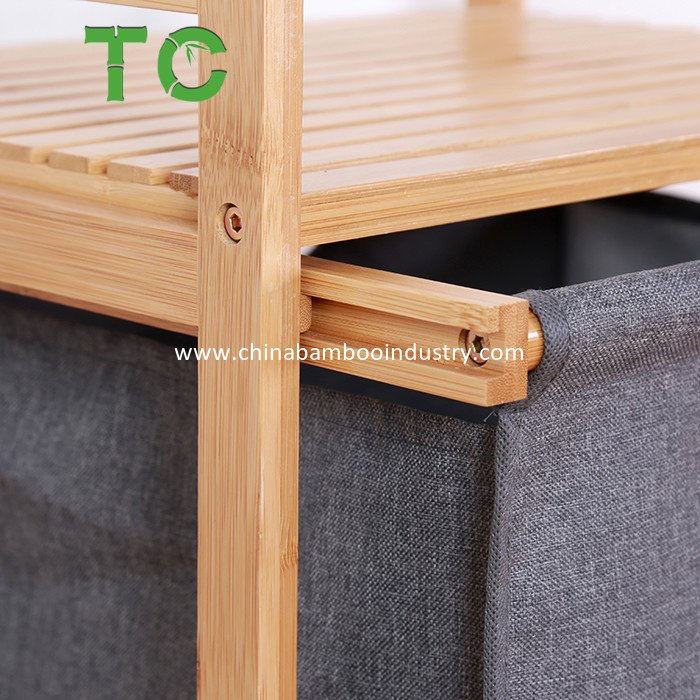 Hotselling Large Bamboo Laundry Basket Laundry Basket with Shelf Laundry Hamper Sorter Bathroom Storage Rack Laundry Storage Basket