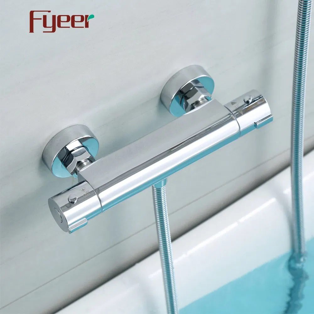Fyeer Round Brass Thermostatic Bathroom Shower Faucet