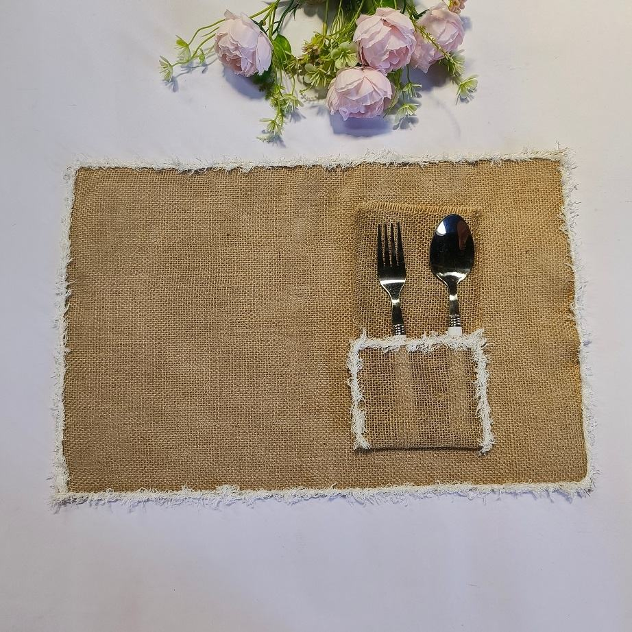 Burlap Lace Silverware Holder 11*21cm for Table Decor