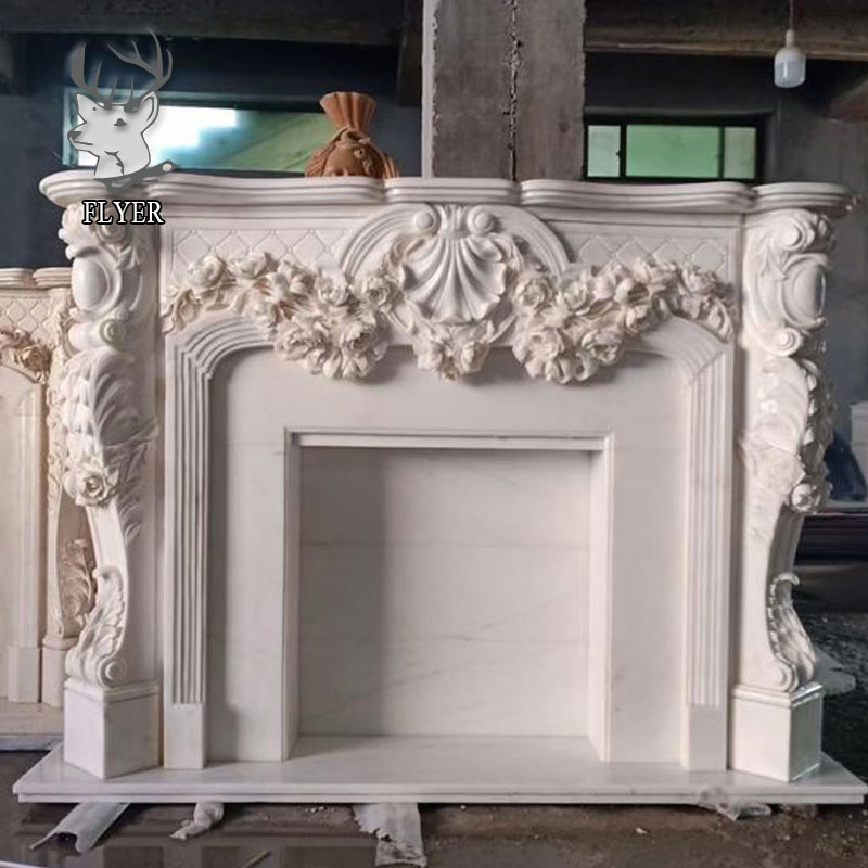 Customized Modern Indoor Decoration Stone Column Fireplace Hand Carved White Marble Fireplace Mantel