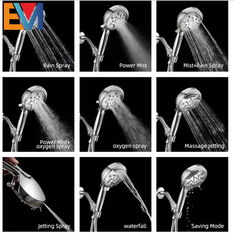 Bathroom Chromed ABS Plastic 10 Function High Pressure SPA Shower Head