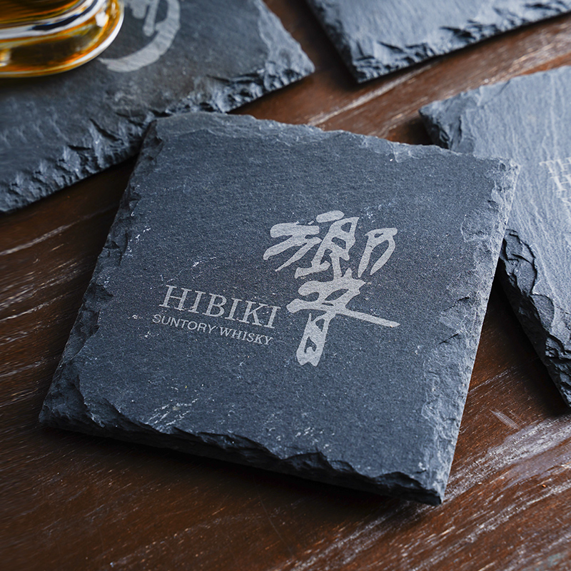 Promotional Liquor Mat Gift Wholesale Custom Logo Square Round Black Rock Stone Whiskey Coaster Bar Accessories