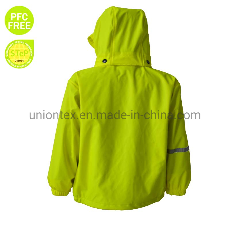 Children PU Rainwear with Reflective Tape and Fleece Lining