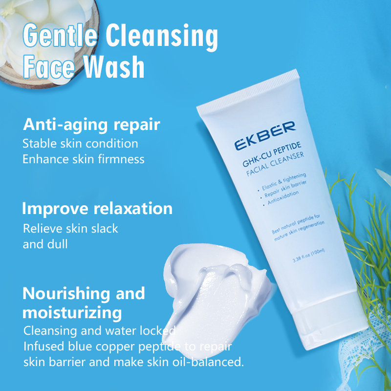 Private Label Blue Copper Peptide Face Wash Elastic & Tightening & Repair Skin Barrier Facial Cleanser