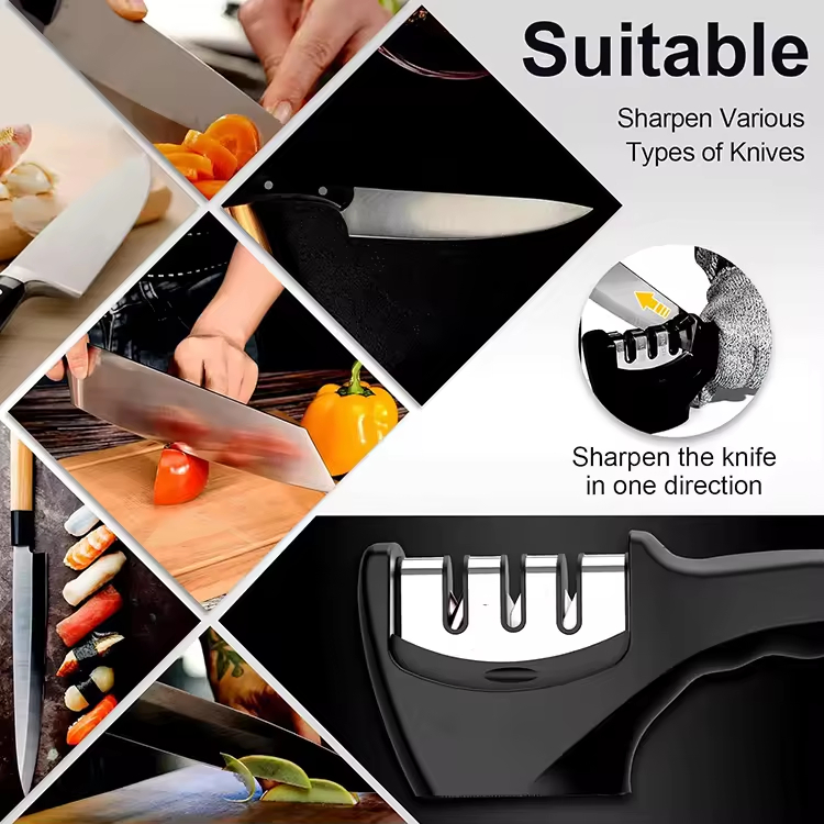 Manufacturer 3-Stage Manual Stainless Steel Kitchen Sharpener Handheld Knife Sharpening Accessories