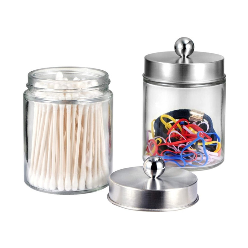 Glass Apothecary Jar Set Bathroom Canister Storage Vanity Makeup Organization