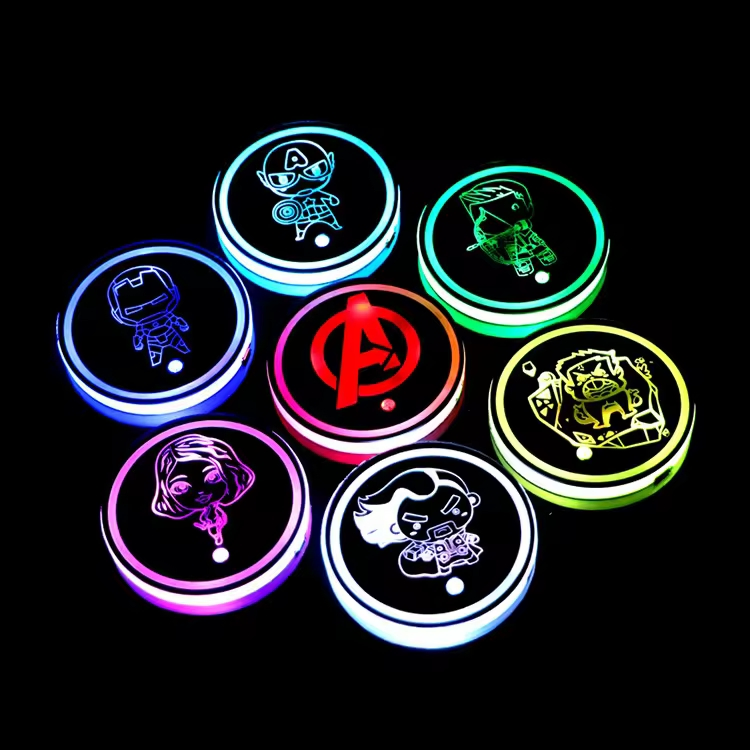 Hot Selling LED Cup Holder Lights Car Round Coasters 7 Colors Cup Pad USB Charging LED Coaster for Wedding Bar