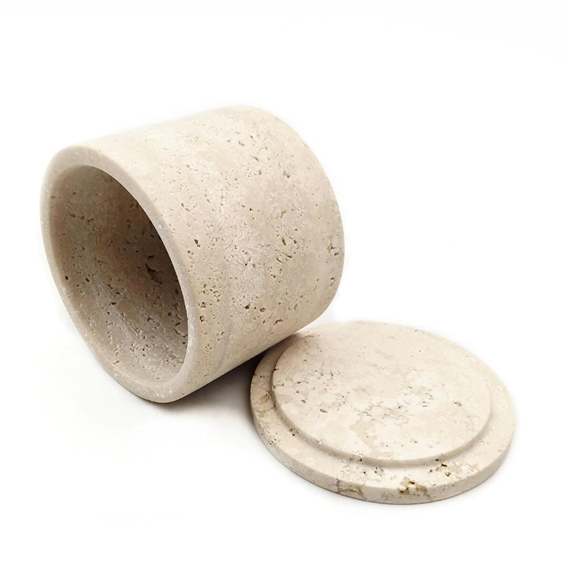 Sinotopstone Beige Travertine Storage Jar with Lid for Home Organization