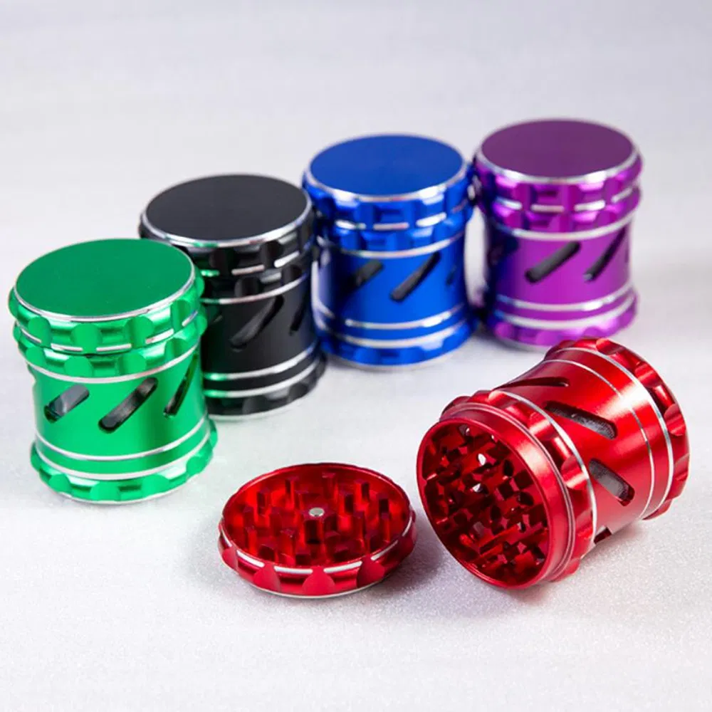 4 Layers Waist Drum Type with Visible Window Flat Metal Aluminum Alloy Dry Herb Grinder