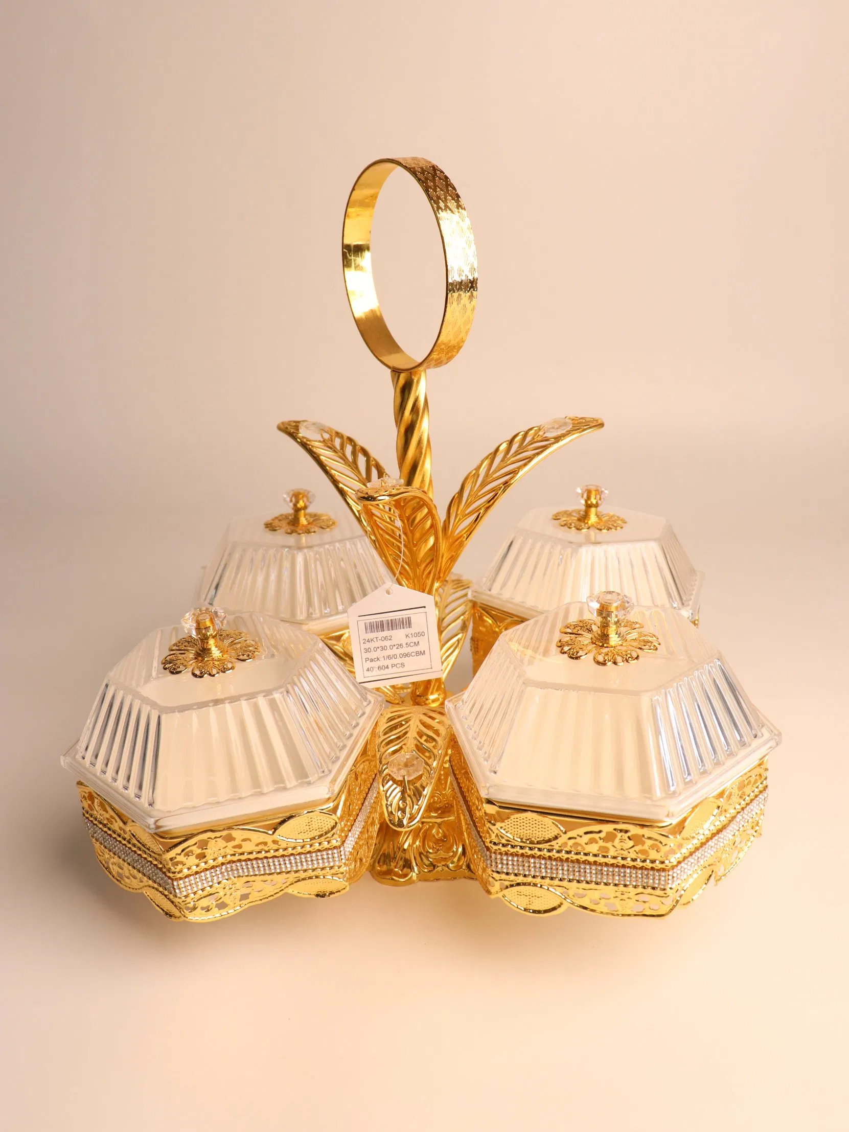 Elegant Fruit Tray with Gilded Ironwork and 4 Plastic Bowls