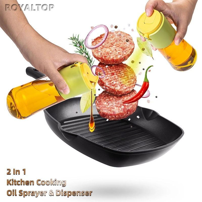 Wholesale 10oz Glass Olive Oil Container Plastic Pump Sprayer 2 in 1 Oil Spray Dispenser for Kitchen Cooking BBQ Air Fryer
