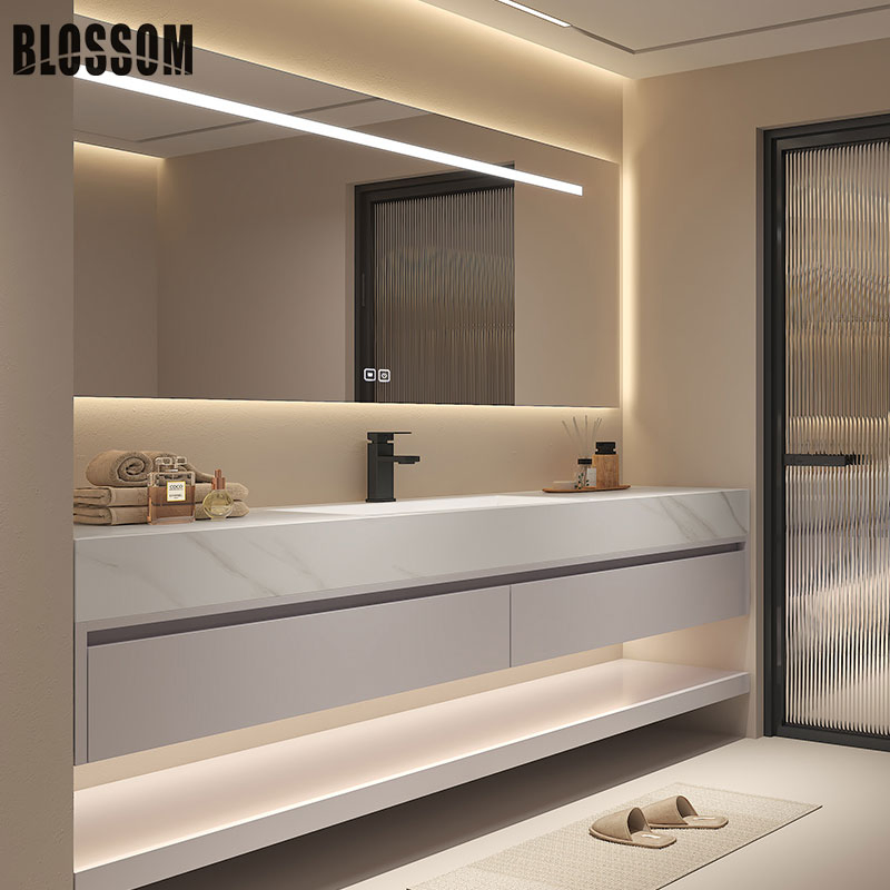 Тумба с раковиной из синтерированного камня и зеркалом