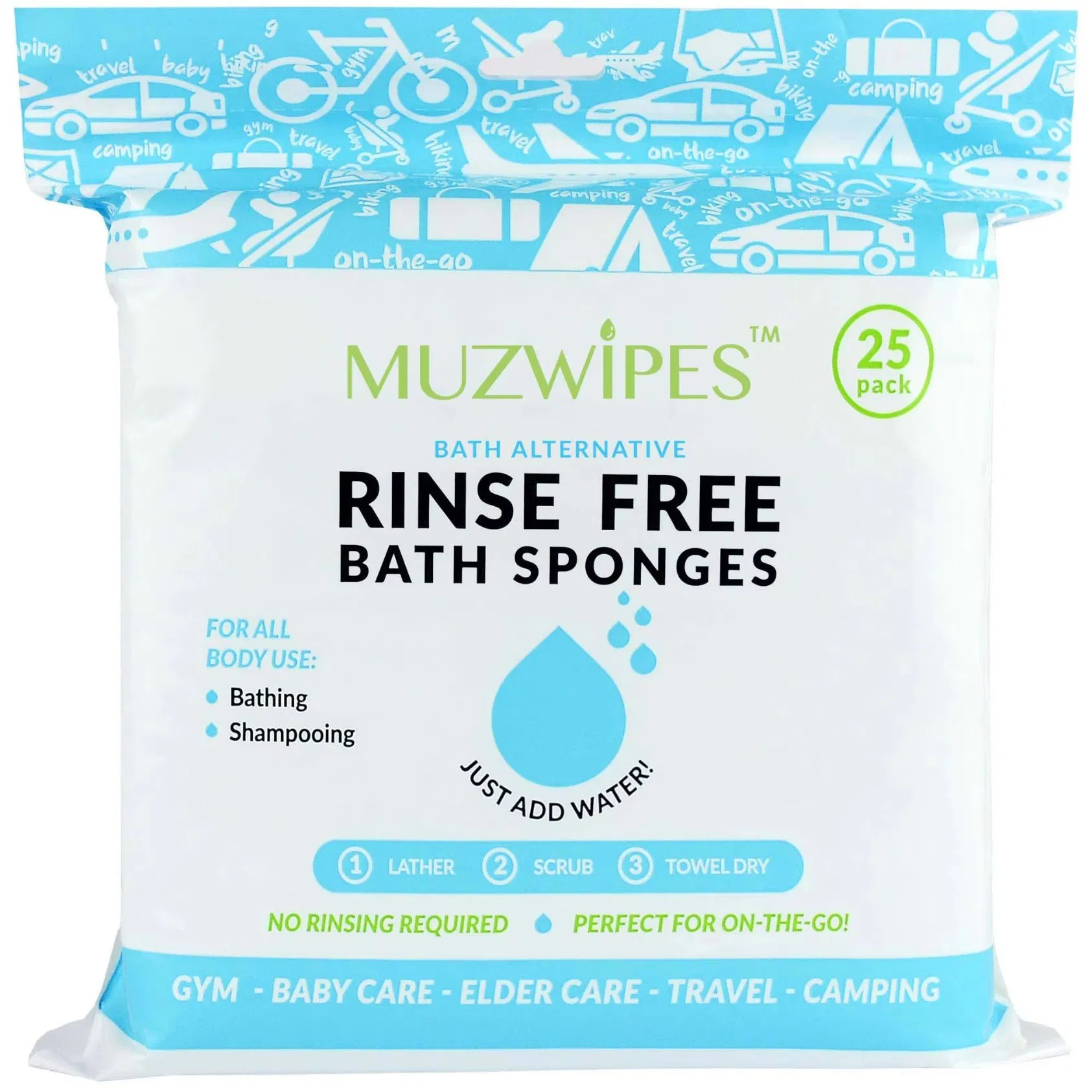 Best Seller Rinse Free Sponge Bath Wipes Extra Large & Thick No Rinse Waterless Body Wipe Disposable Shower