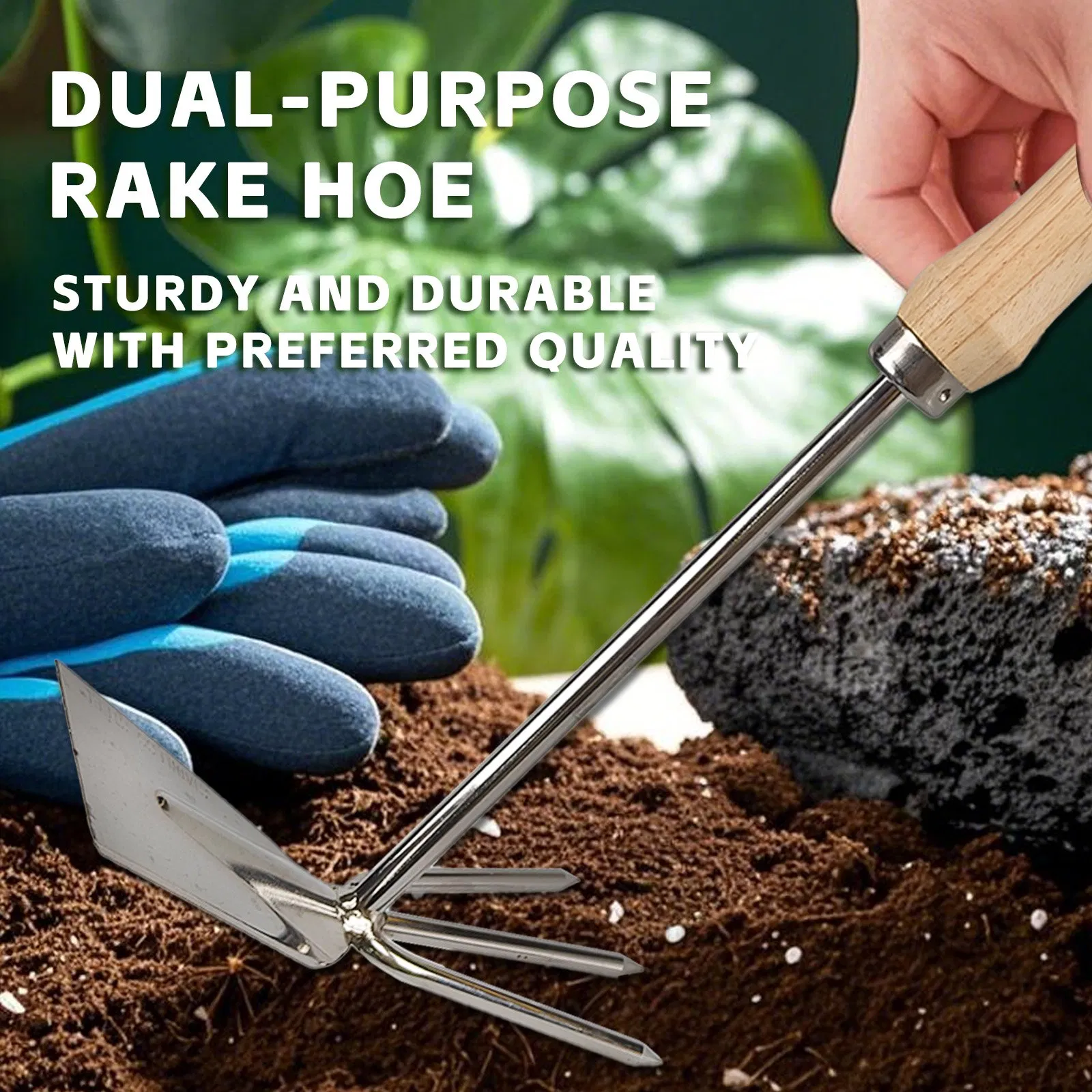 2in1 Hoe Cultivator Steel Dual-Purpose Rake Hoe Garden Hand Tiller Pickaxes