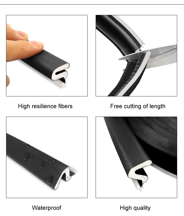 Black Brown White PU Sponge-Coated Foam Door Frame T V Q Shape Slot Weather Strip Seal Rubber Seal for Doors and Windows