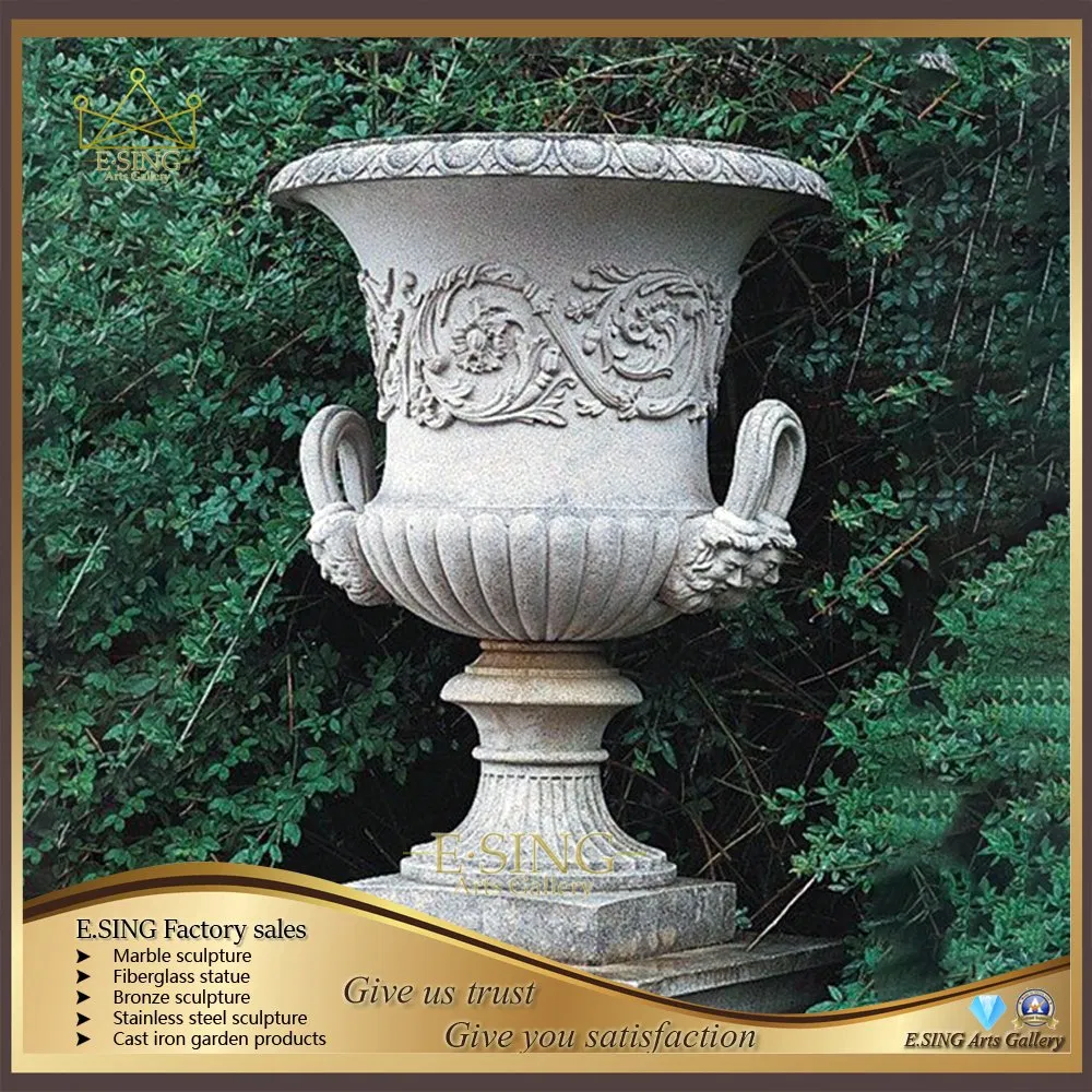 Outdoor Decorative Granite Modern Marbling Cylinder Flower Pot
