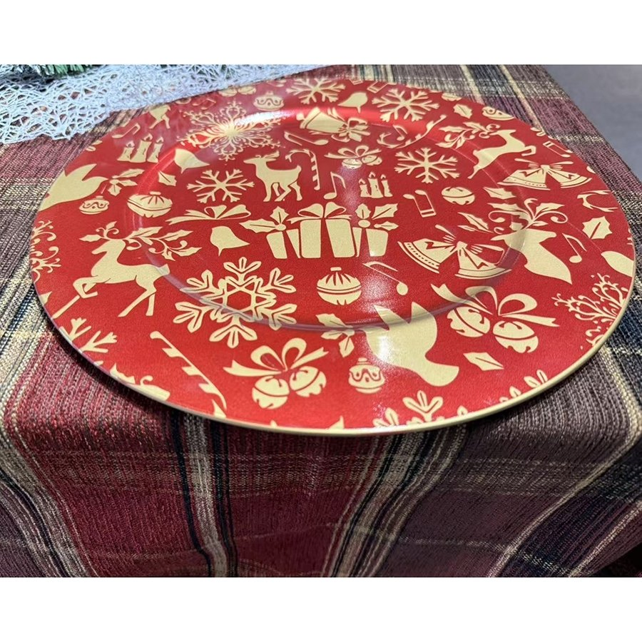 Unique Design Red Color PP Material Plastic Disposable Wedding Charger Plate