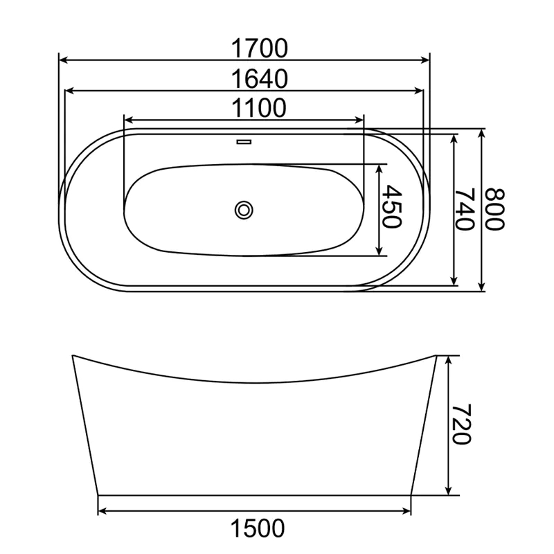 Прямоугольная акриловая ванна с гидромассажем