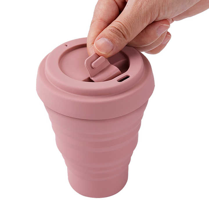 Reusable Portable Coffee Mug Heat Resistant Silicone Collapsible Travel Cup with Lid