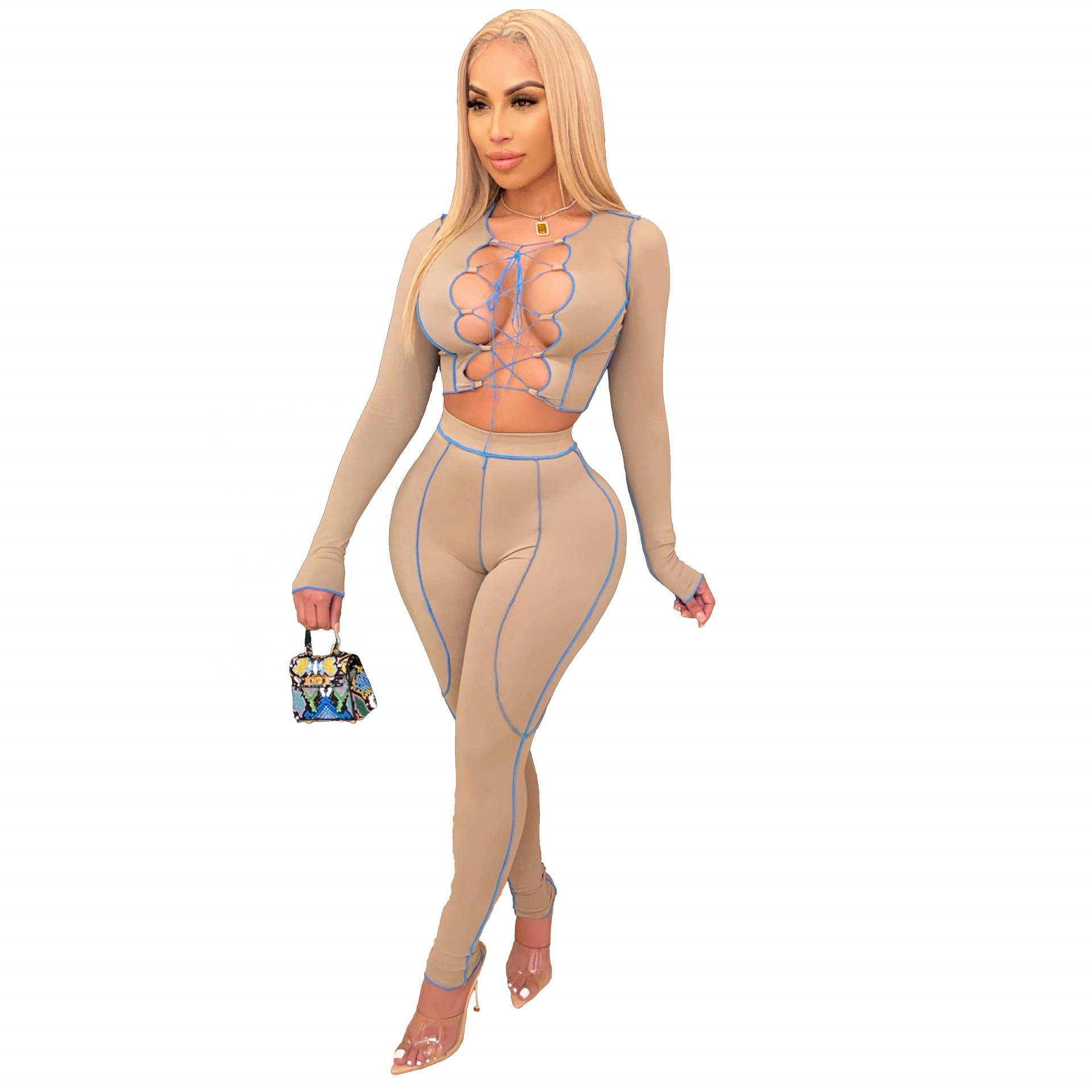 Комплект женский весенний африканский стиль топ и штаны длинный рукав