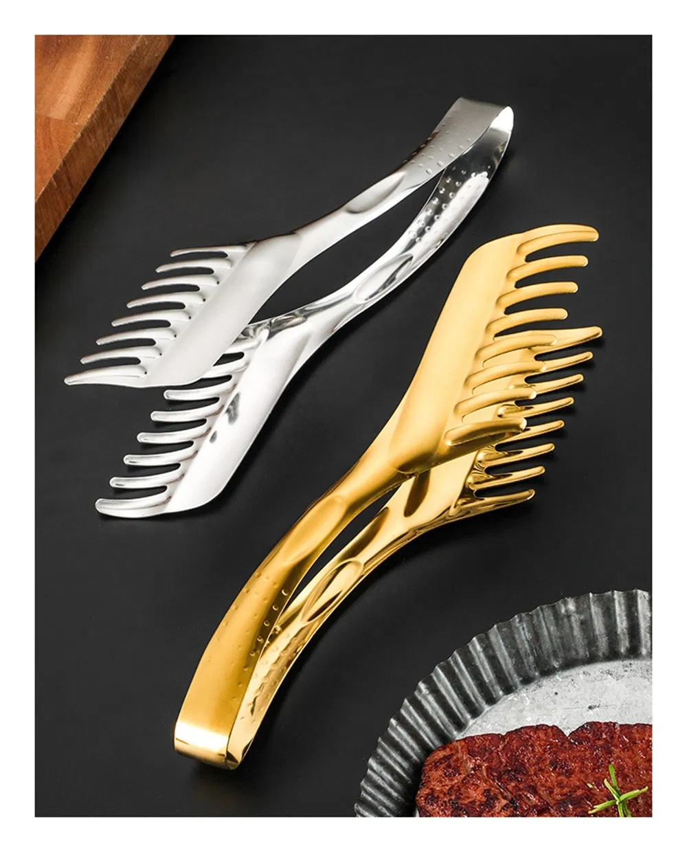 Stainless Steel Comb-Shaped Kitchen Tongs for Cooking, Serving, and Food Prep Mi18984